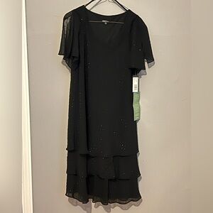 Chaps Elegant Black Layered Midi Dress